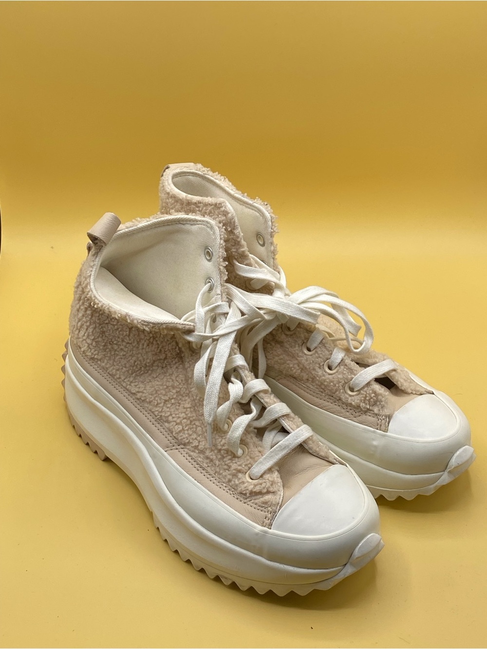 Converse Cream Sherpa High-Top Platform Sneakers